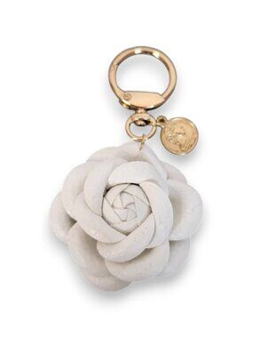 White Floral Rosebud Purse Charm Keychain Handmade Bag Accessory